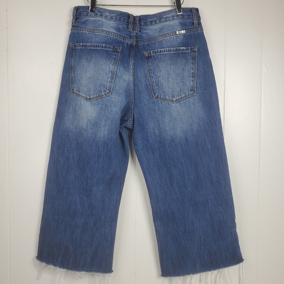 Kancan high waist button fly factory distressed raw hem cropped jeans size 11/29 - Picture 7 of 14